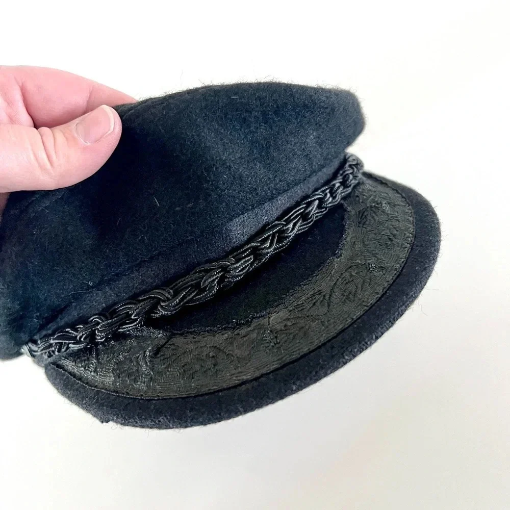Greek Fisherman Cap Vintage Black Wool Blend‎ Made in Greece Size 7 - Picture 3 of 11